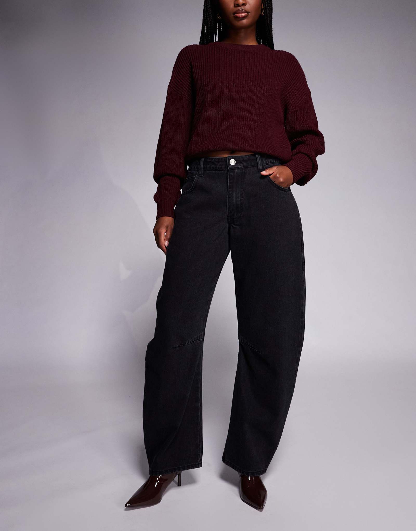 Джинсы Kaiia exclusive cotton rich с бочкообразными штанинами черного цвета после стирки  