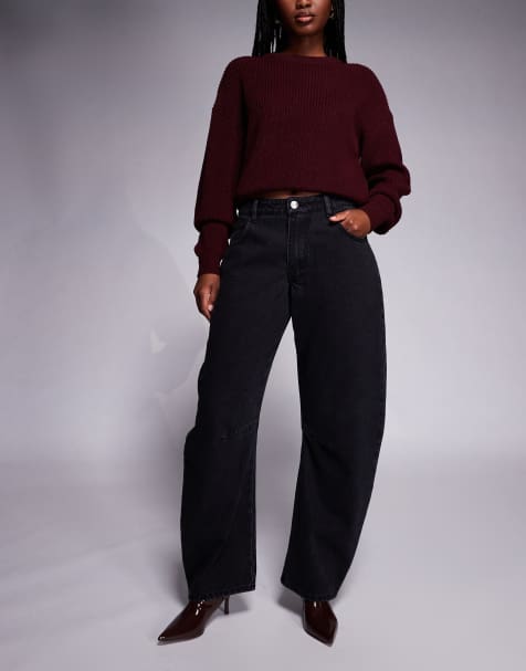 Kaiia exclusive cotton rich barrel leg denim jeans in black wash  