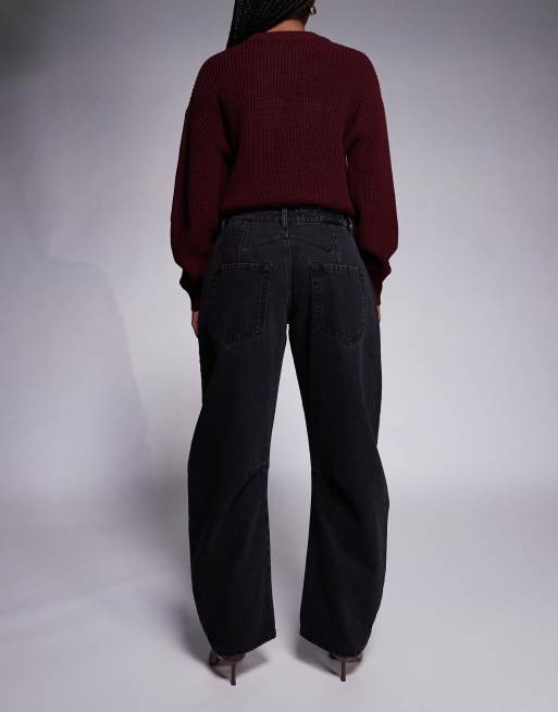 Kaiia exclusive cotton rich barrel leg denim jeans in black wash  , 2 of 5