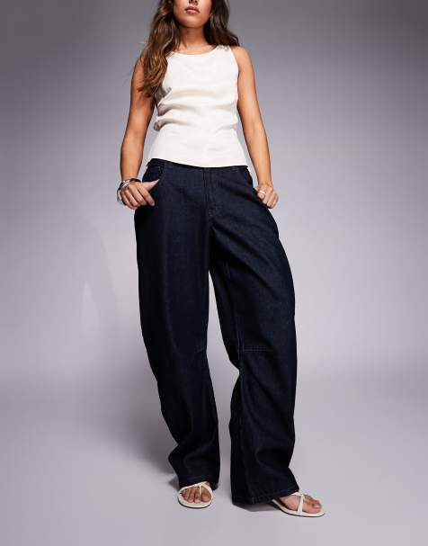 Kaiia exclusive cotton rich barrel leg denim jeans in raw wash  