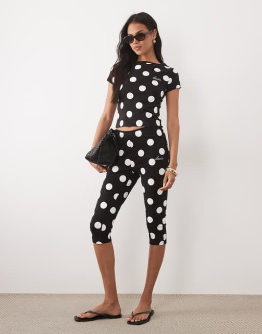 Kaiia exclusive cotton rich cropped baby tee co-ord in black and white polka dot, 2 of 4