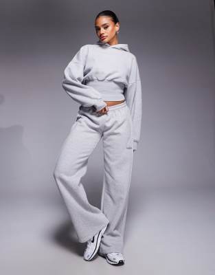 Kaiia Exclusive Cotton Rich Pintuck Side Seam Detail Wide Leg Sweatpants In Gray