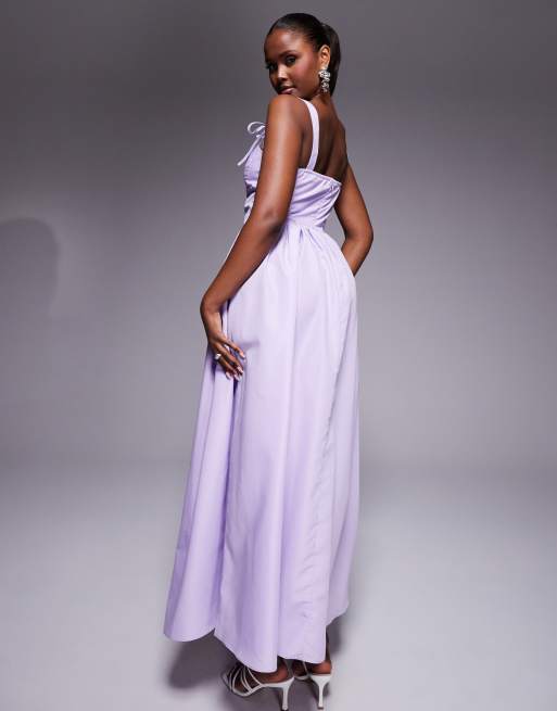 Kaiia exclusive cotton rich poplin corset tie strap detail gathered skirt  maxi dress in lilac | ASOS