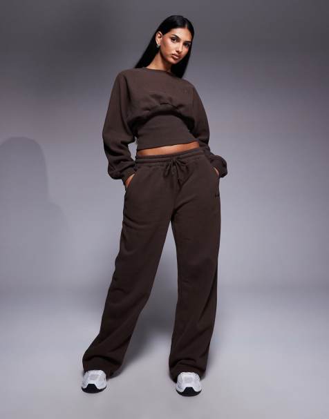 Kaiia exclusive cotton rich ribbed waistband trackies in chocolate (part of a set) - view 1