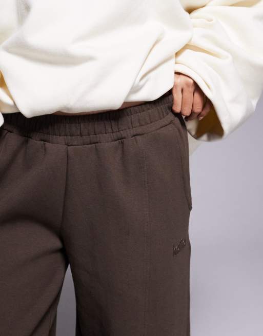Kaiia exclusive cotton rich seam detail barrel leg joggers in chocolate brown  , 5 of 5