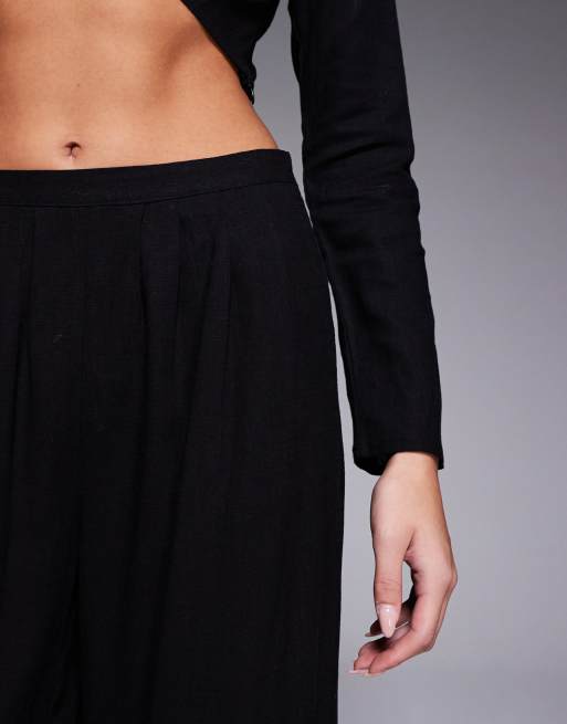 Kaiia exclusive cotton rich tailored high waisted wide leg trousers co-ord in black, 3 of 5