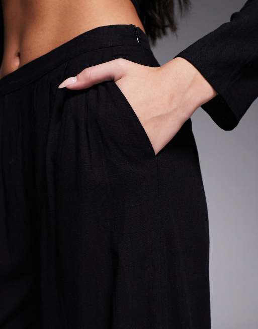 Kaiia exclusive cotton rich tailored high waisted wide leg trousers co-ord in black, 5 of 5