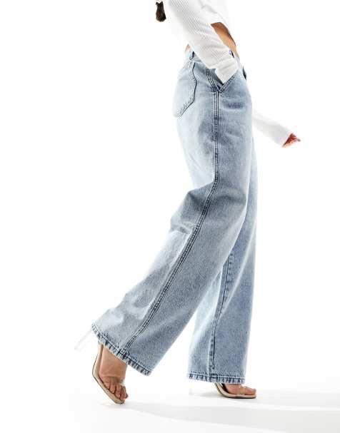 Kaiia exclusive cotton rich wide leg jeans in light blue wash - view 1