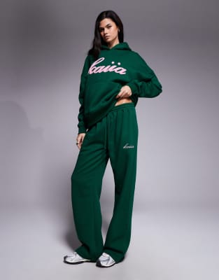 Kaiia Exclusive Cotton Rich Wide Leg Joggers Co-ord In Green