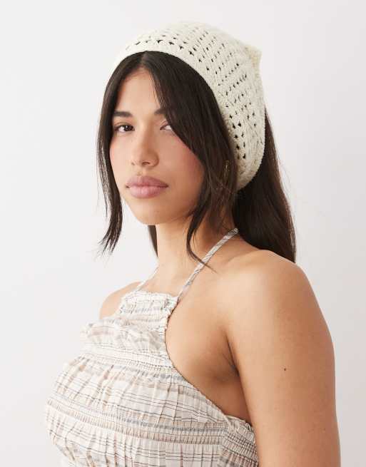 Kaiia exclusive cotton seashell and star trim crochet headscarf in cream, 3 of 3