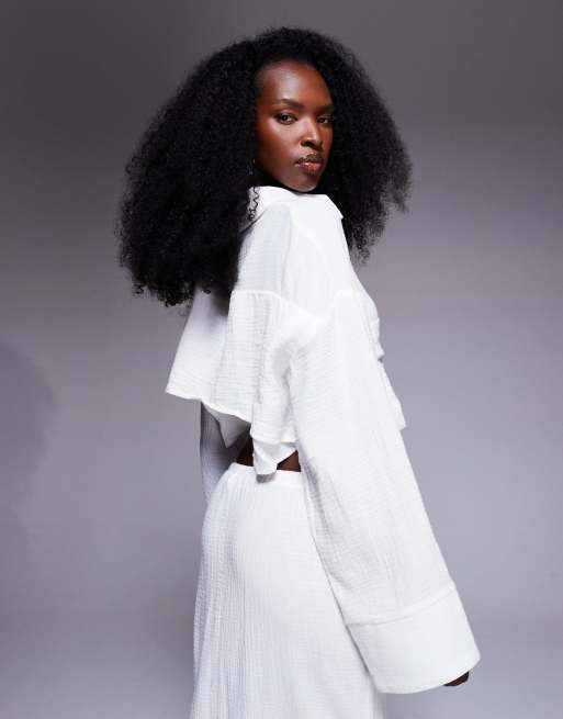 Kaiia exclusive cotton textured cropped tie back oversized shirt