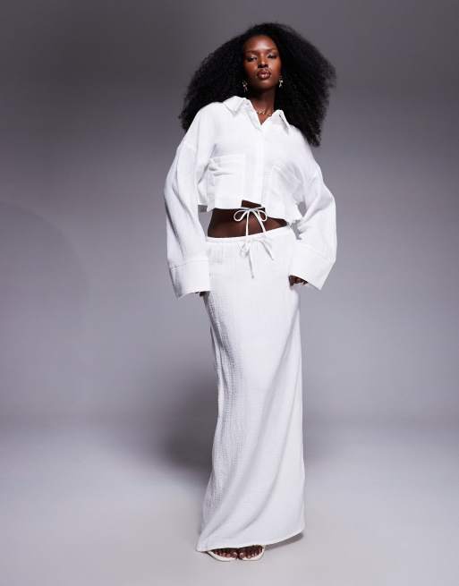 Kaiia exclusive cotton textured cropped tie back oversized shirt