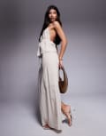[Kaiia] Kaiia exclusive cotton tie waist linen look maxi skirt in cream stripe (part of a set)-Multi 18 Cream stripe
