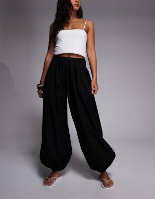Kaiia Exclusive Cotton Volume Balloon Leg Pants In Black