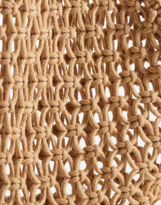 Kaiia exclusive cotton woven tassel shoulder beach bag in beige, 3 of 4