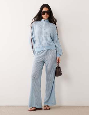 Kaiia Kaiia exclusive crochet contrast stripe trousers co-ord in baby blue and chocolate