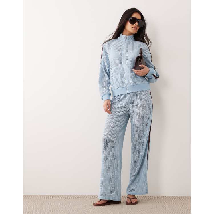 Kaiia exclusive crochet zip through contrast stripe track jacket