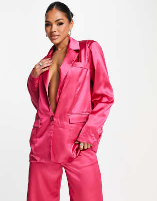 Kaiia - Exclusive - Dad-Blazer aus Satin in Rosa, Kombiteil