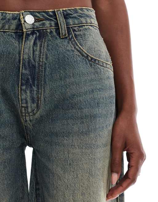 Kaiia exclusive denim wide leg jeans in dark blue bleach