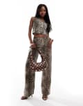 [Kaiia] Kaiia exclusive denim wide leg jeans in leopard (part of a set)-Multi 14 LEOPARD