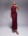 [Kaiia] Kaiia exclusive devore off shoulder twist maxi dress in burgundy-Red 18 BURGUNDY