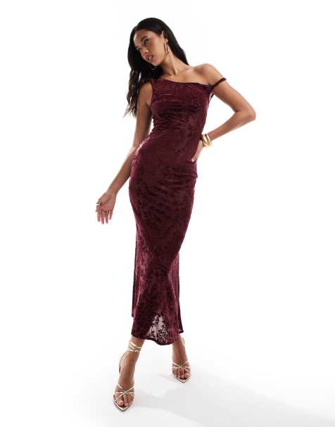 Kaiia exclusive devore off the shoulder maxi dress in red print - view 1