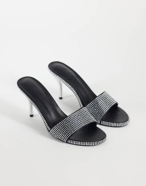 Kaiia exclusive diamante mule heel in black and silver, 2 of 4