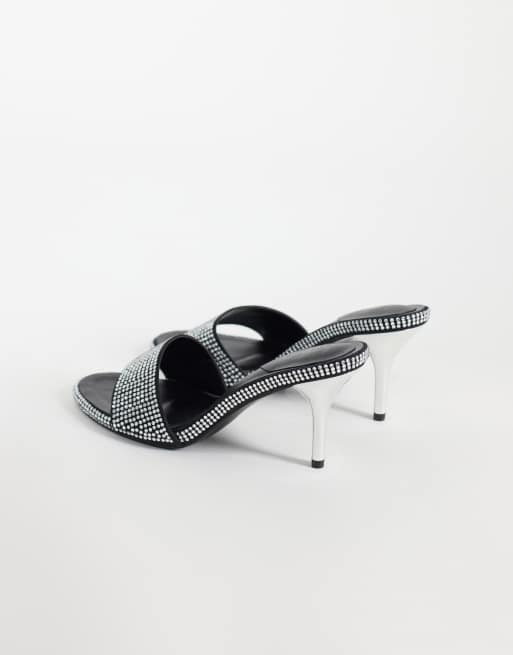 Kaiia exclusive diamante mule heel in black and silver, 3 of 4
