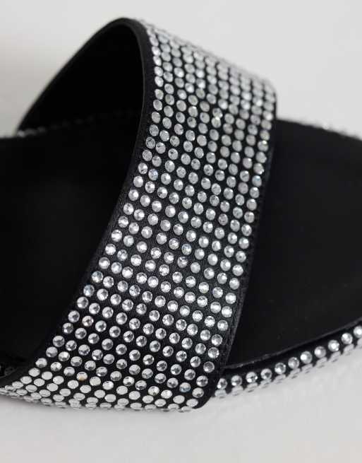 Kaiia exclusive diamante mule heel in black and silver, 4 of 4