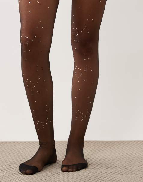 Kaiia exclusive diamante sheer tights in black - view 1