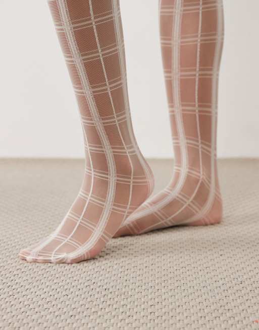 Kaiia - Exclusive - Doorschijnende panty met ruitpatroon in crème, 2 van 3