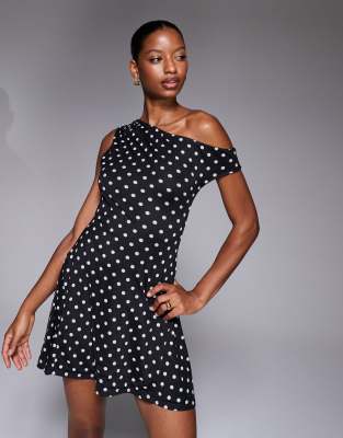 Kaiia - Exclusive - Doppellagiges, figurbetontes Skater-Minikleid aus Netzstoff in Schwarz mit Punktemuster in Weiß und ...