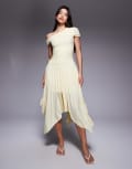 [Kaiia] Kaiia exclusive double layered slinky asymmetric drape detail drop waist fairy hem maxi dress in lemon-Yellow 8 Lemon