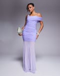 [Kaiia] Kaiia exclusive double-layered slinky asymmetric one-shoulder sheer hem maxi dress in lilac-Purple 6 LILAC