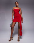[Kaiia] Kaiia exclusive double-layered slinky bandeau drape detail mini dress in red 12 RED