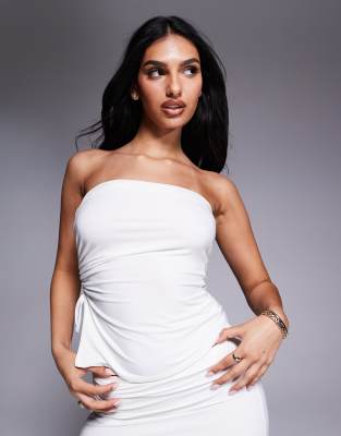 Exclusive double layered slinky bandeau gathered tie side top in white - part of a set