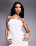 [Kaiia] Kaiia exclusive double layered slinky bandeau gathered tie side top in white (Part of a set) 6 WHITE