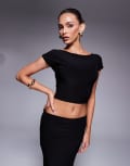 [Kaiia] Kaiia exclusive double-layered slinky boatneck low back crop top in black (Part of a set) 6 BLACK