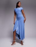 [Kaiia] Kaiia exclusive double-layered slinky cap sleeve side split drape detail maxi dress in sky blue 6 Sky blue