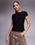 [Kaiia] Kaiia exclusive double-layered slinky cap sleeve side split top in black 4 BLACK