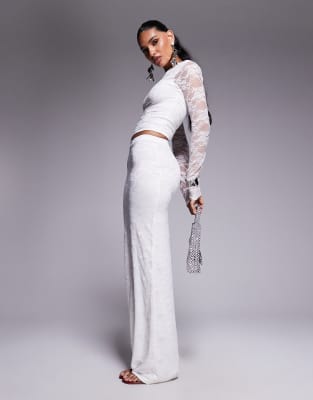 Kaiia Kaiia exclusive double layered slinky column lace maxi skirt co-ord in white