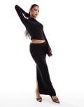 [Kaiia] Kaiia exclusive double-layered slinky column maxi skirt in black (Part of a set) 6 BLACK