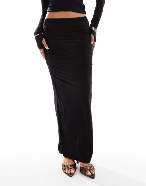 Kaiia exclusive double-layered slinky column maxi skirt in black (Part of a set)  , 2 of 5