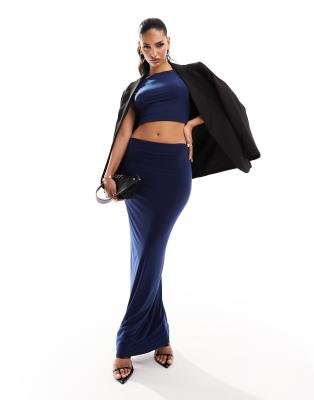 exclusive double layered slinky column maxi skirt in blue - part of a set