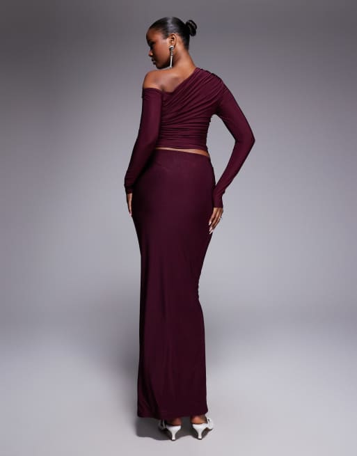 Kaiia exclusive double layered slinky column maxi skirt in dark cherry - part of a set, 2 of 5