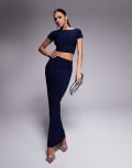 [Kaiia] Kaiia exclusive double-layered slinky column maxi skirt in navy (Part of a set) 6 NAVY
