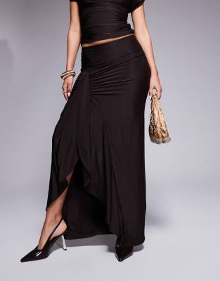 Kaiia Exclusive Double Layered Slinky Drape Detail Maxi Skirt
