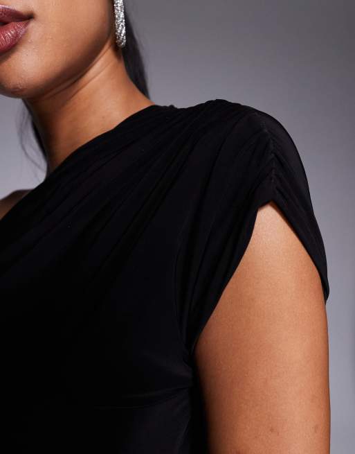 Kaiia exclusive slinky drape off shoulder bodycon maxi dress in black
