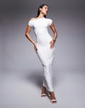 [Kaiia] Kaiia exclusive double-layered slinky drape off-shoulder bodycon maxi dress in white 6 WHITE