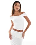 [Kaiia] Kaiia exclusive double-layered slinky drape off-shoulder top in white (Part of a set) 18 WHITE
